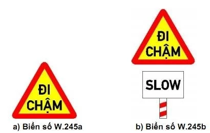Khi gặp biển báo đi chậm, lái xe phải giảm tốc độ xuống còn bao nhiêu?